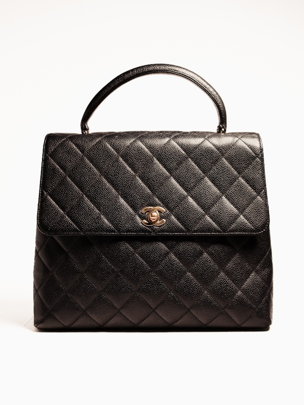 Vintage Chanel Kelly Flap Bag Black Caviar Gold Hardware